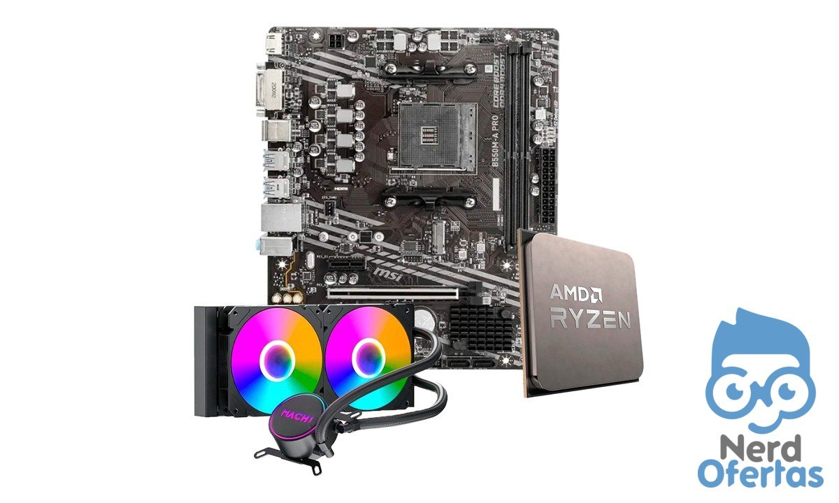 Placa Mãe MSI B550M A Pro + Processador AMD Ryzen 7 5700X + Water Cooler Mach1 Logic RGB 240mm