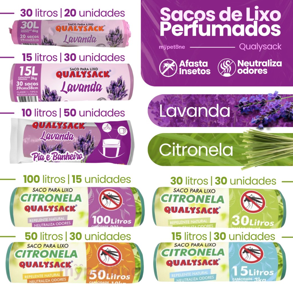 Sacos de Lixo Perfumado Neutraliza Odores 10 a 100 Litros Qualysack