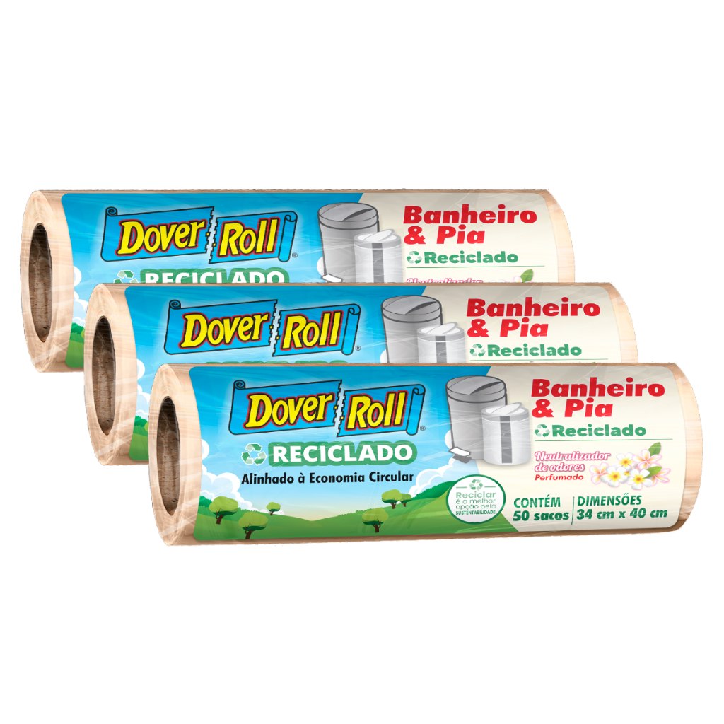 Kit 3 Sacos de Lixo Odor Defense Reciclado 34x40cm 50un Dover Roll por R$26,36