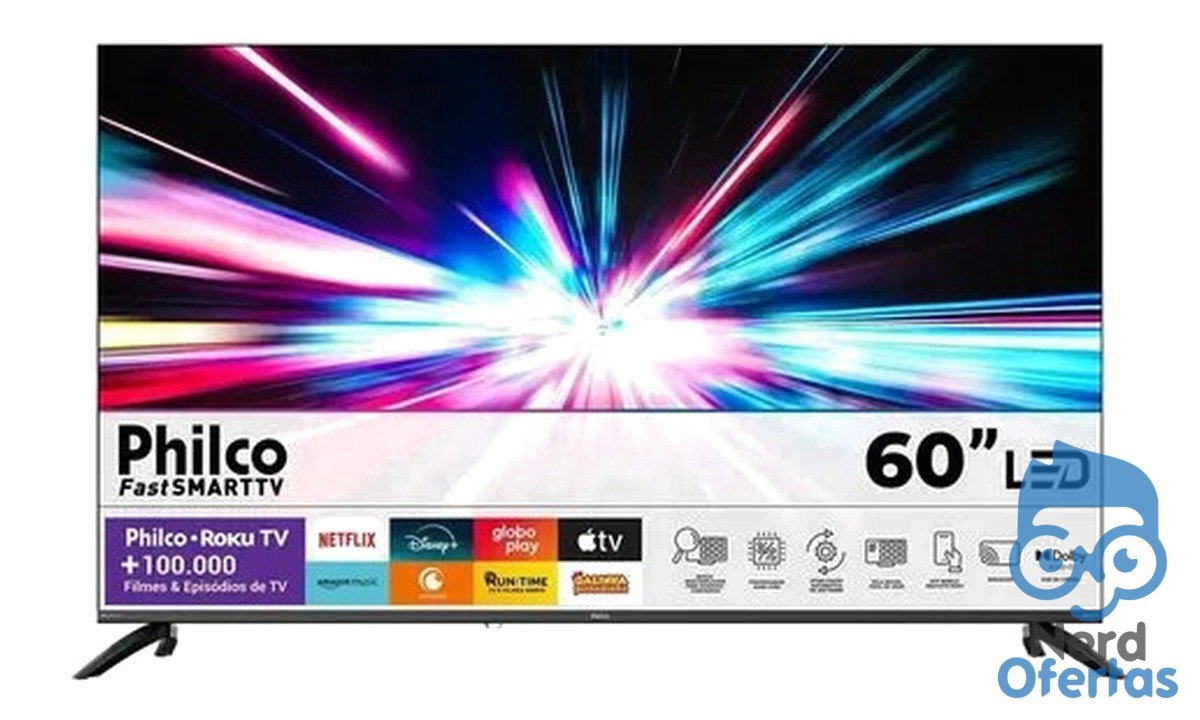 Smart TV Philco 60" 4K UHD LED Roku com Dolby Audio e Wi-Fi por R$ 2.529