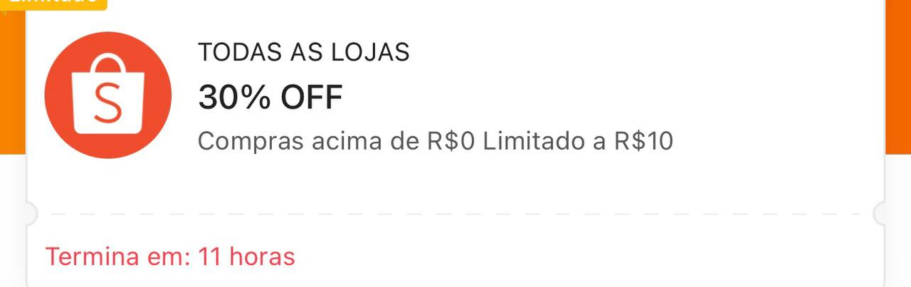 Cupom Shopee: 30% OFF sem mínimo, limitado a R$ 10