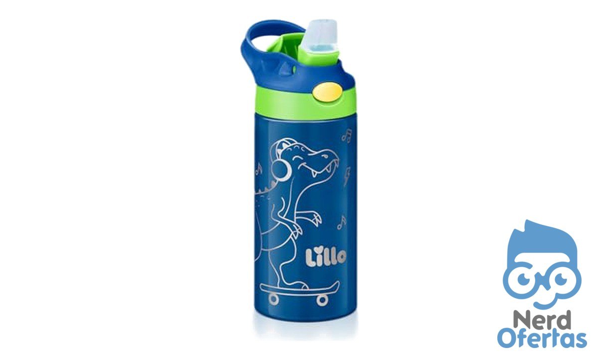 Garrafa Infantil de Inox Dinossauro 350 ml com Bebedor de Silicone Lillo