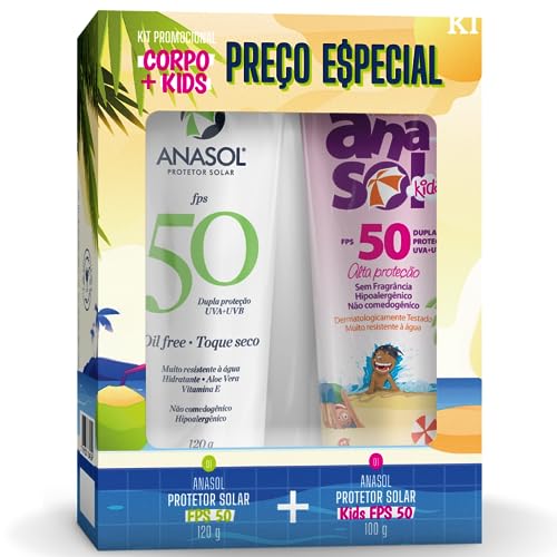 Kit Anasol Protetor Solar FPS 50 Corpo 50g + Kids 100g por R$39,28