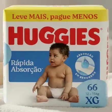 Fralda Huggies Rápida Absorção XG com 66 Unidades