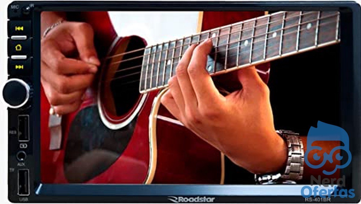 Central Multimídia Roadstar RS401BR 7 Polegadas Full Touch 1DIN Espelhamento Android e iOS Bluetooth