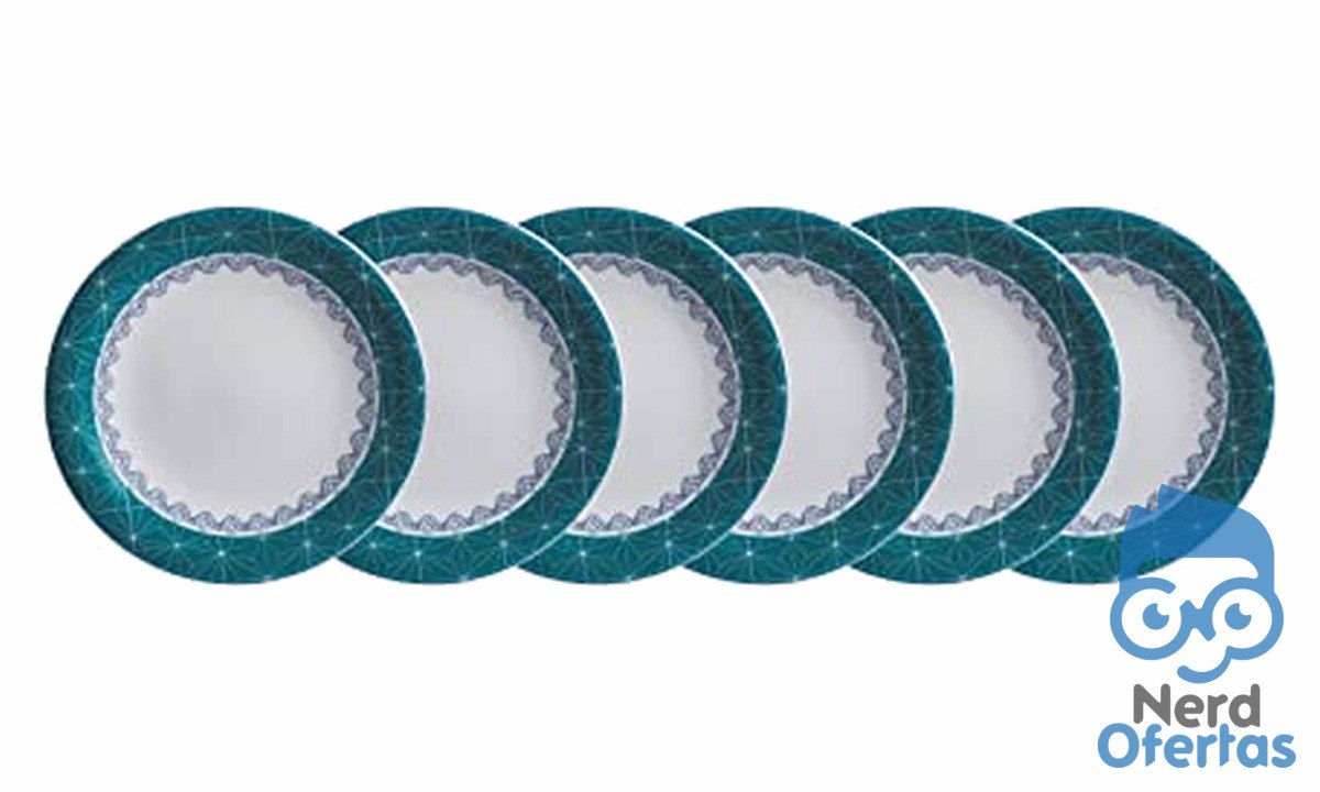 Estojo com 6 Pratos de Sobremesa em Porcelana Schmidt Voyage Coup Itacaré Azul por R$ 86