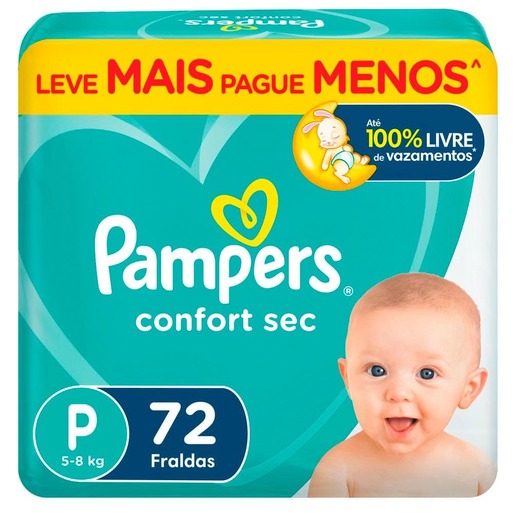 Fralda Pampers Confort Sec P com 72 Unidades por R$71,99