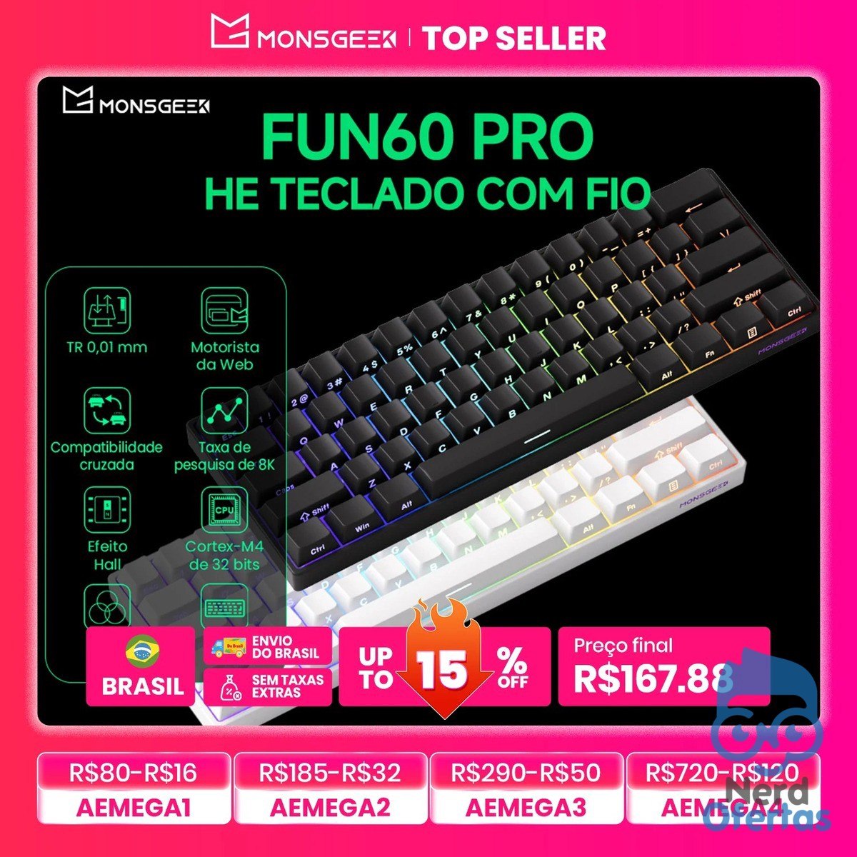 Teclado Magnetic eSports Akko Fun 60 Pro 8000Hz Rapid Trigger por R$ 149