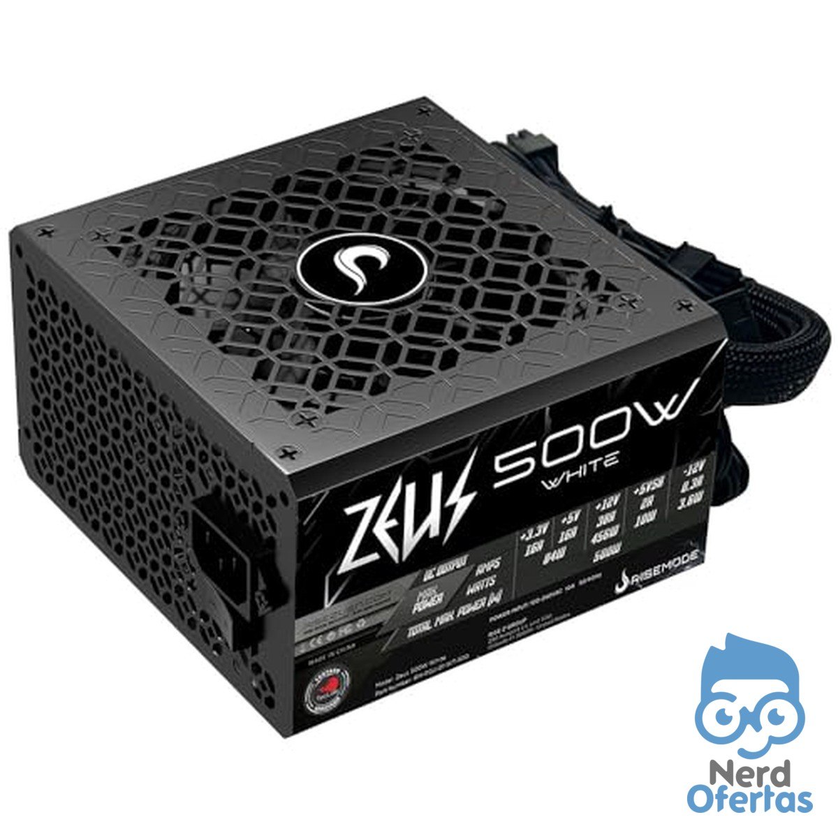 Fonte Gamer Rise Mode Zeus 500W PFC Ativo Selo Teclab Preta RM-PSU-01-WT-500