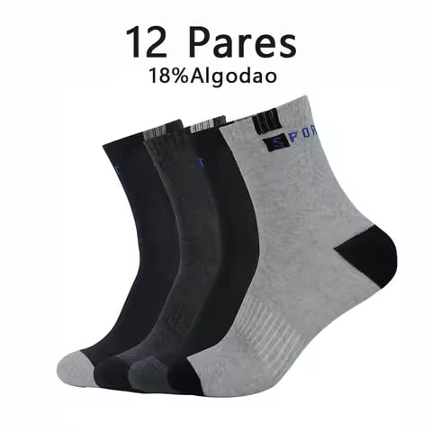 12 Pares de Meias Masculinas de Algodão