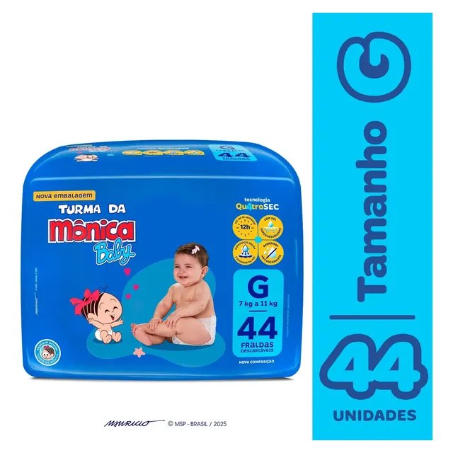 Fralda Turma da Mônica Baby Mega G com 44 Unidades por R$28,14 com cupom