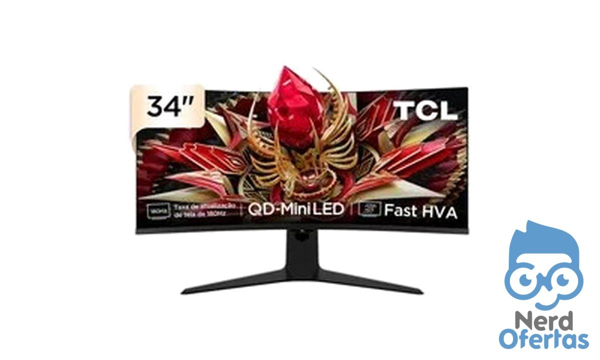Monitor Gamer Curvo TCL 34" QD-Mini LED WQHD 180Hz 1ms R$ 2.858 com cupom VALETECH