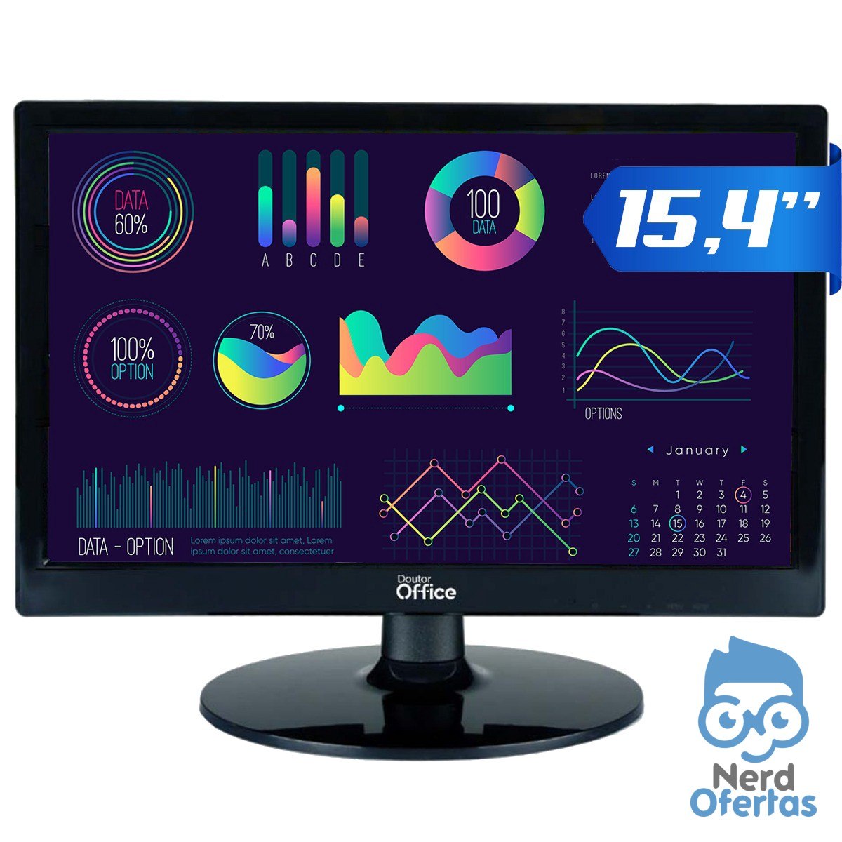 Monitor Dr. Office 15.4 Pol HD 75Hz HDMI/VGA MDR-0501-15 por R$ 134