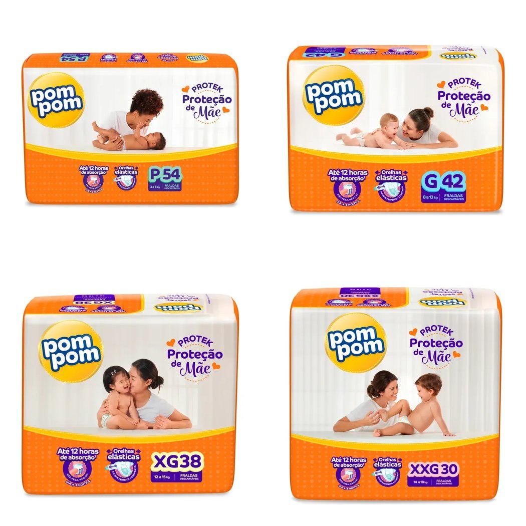 Fralda Pom Pom Derma Protek P ao XXG, a partir de R$24,51 cada