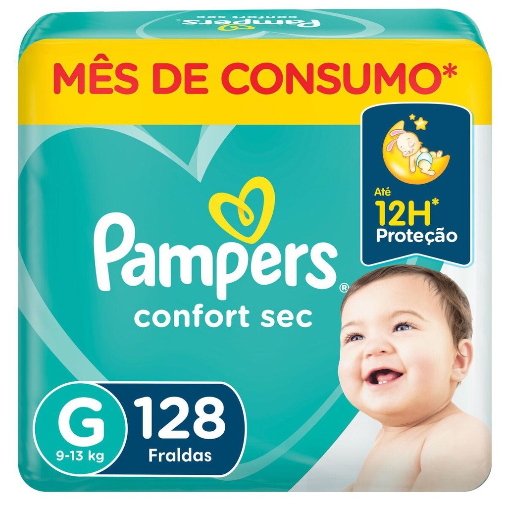 Fralda Pampers Confort Sec Jumbo Plus G com 128 Unidades por R$118,66