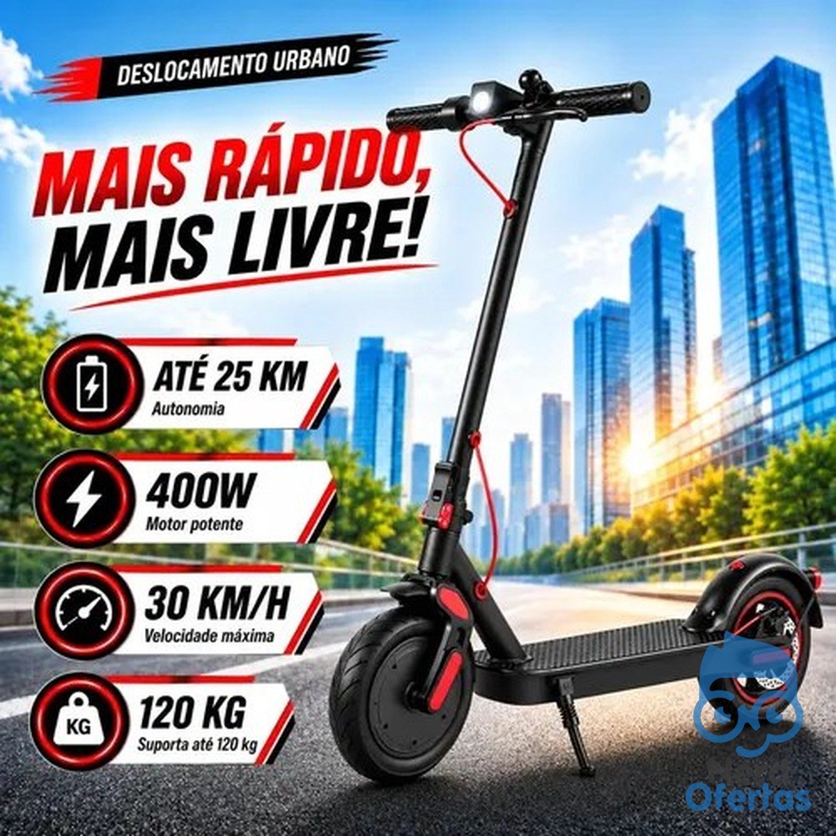 Patinete Elétrico Dobrável 400W 30km/h 120kg Pneu 8,5 Pol por R$ 960