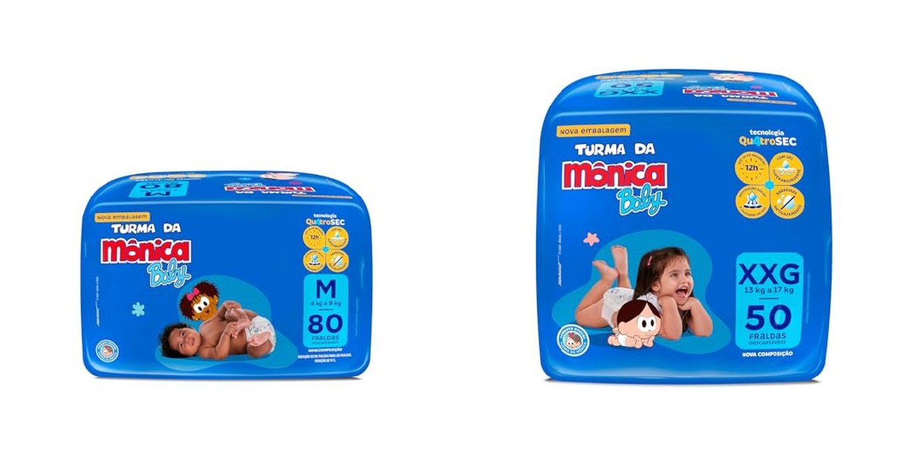 Fralda Turma da Mônica Baby Giga: M com 80 tiras por R$55,99 ou XXG com 50