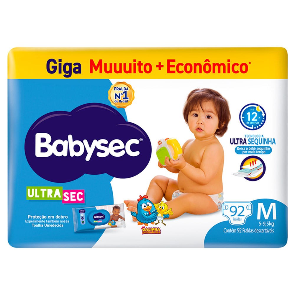 Fralda Babysec Ultrasec Giga M com 92 Unidades por R$70,39
