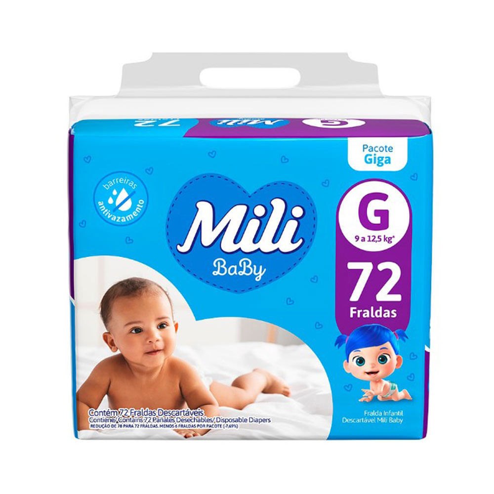 Fralda Mili Baby G com 72 Unidades por R$60,23