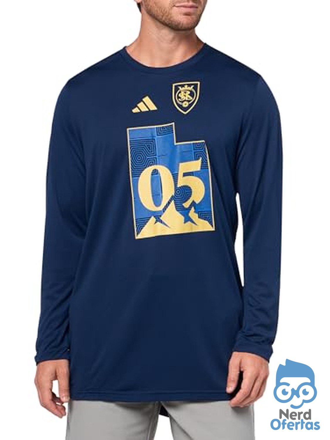 adidas Camiseta masculina de manga comprida pré-jogo Real Salt Lake por R$ 71