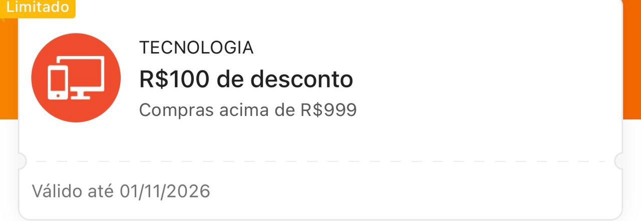 Cupons Shopee Tecnologia: R$ 100 OFF em R$ 999 e R$ 50 OFF em R$ 450