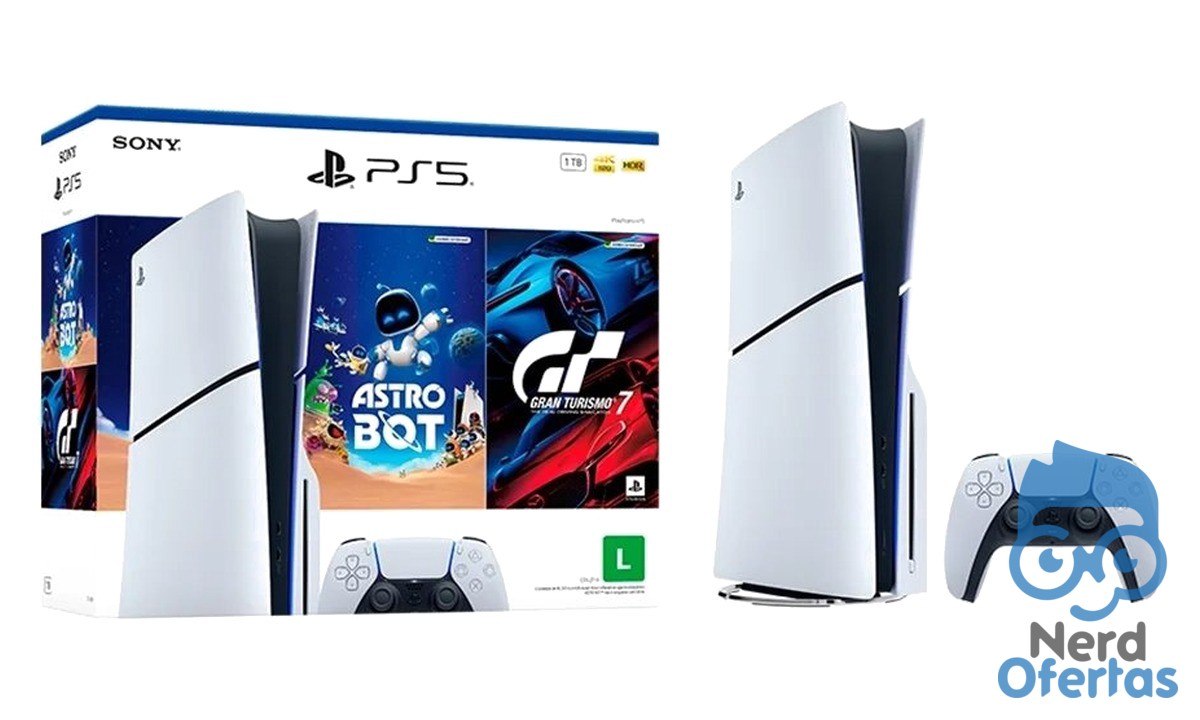 Console Sony PlayStation 5 com leitor de discos, SSD 1TB, controle DualSense e 2 jogos