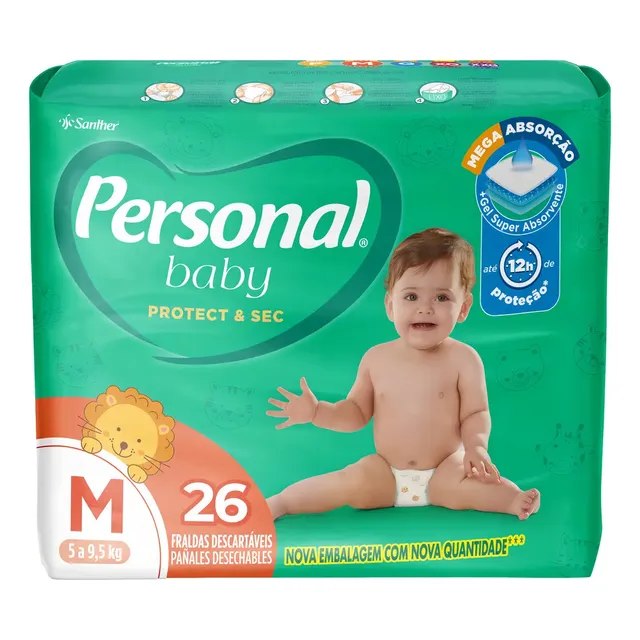 Fraldas Personal Baby Protect & Sec M com 26 Unidades por R$19,90