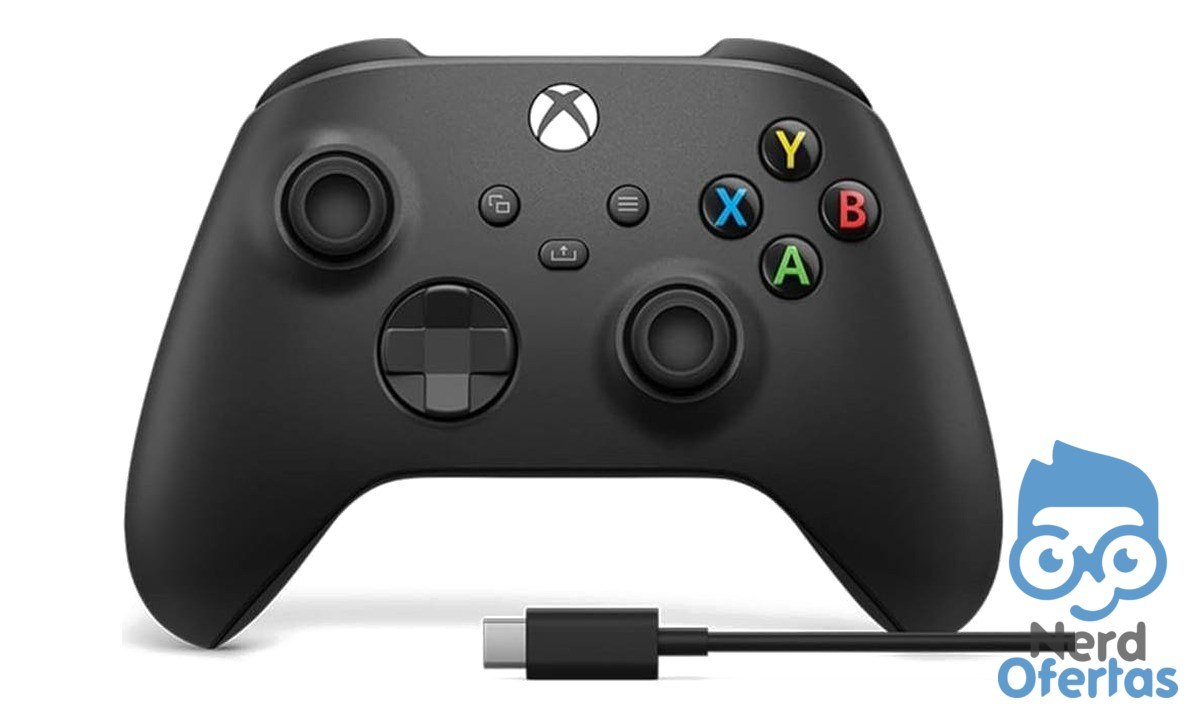 Controle para Xbox Sem Fio Preto + Cabo USB-C por R$ 303