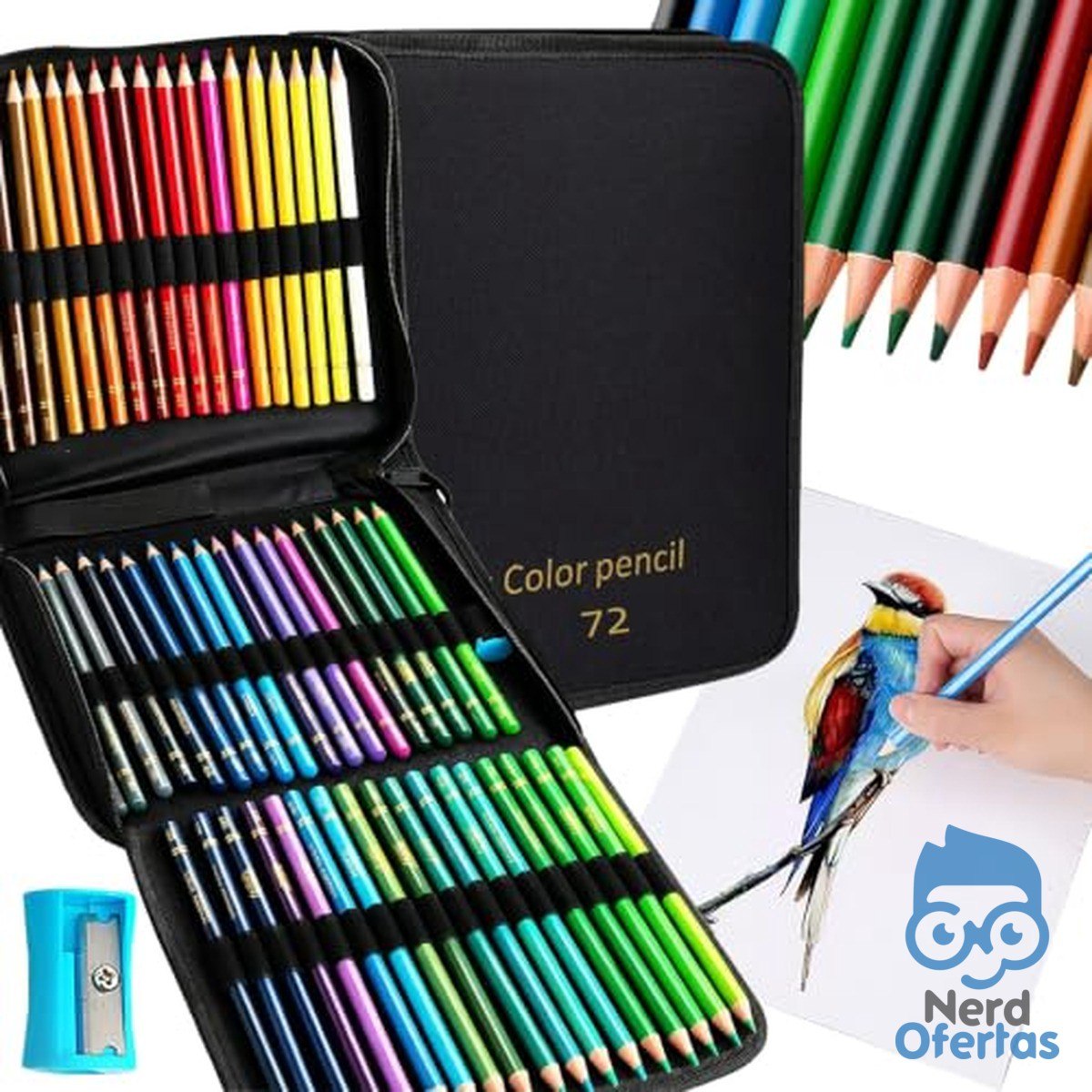Lápis de Cor Profissional 72 Cores com Estojo Portátil para Desenho e Pintura