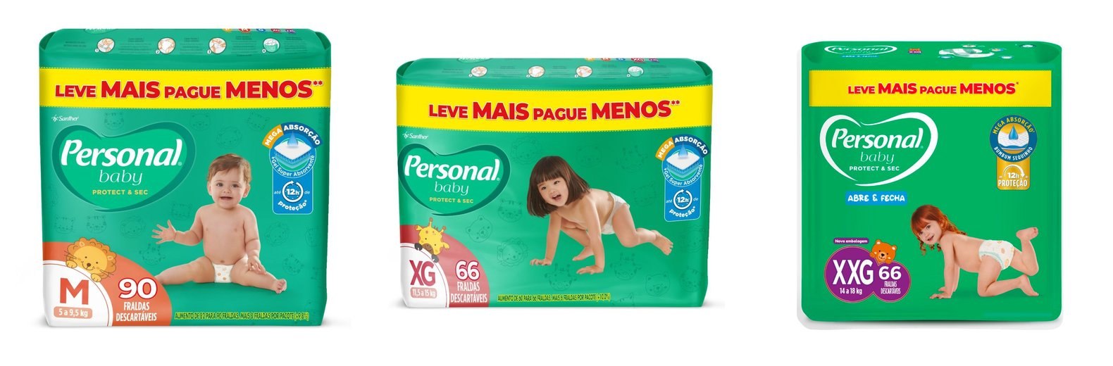 Fralda Personal Baby Protect & Sec, tamanhos M, XG e XXG com cupom de 20% OFF