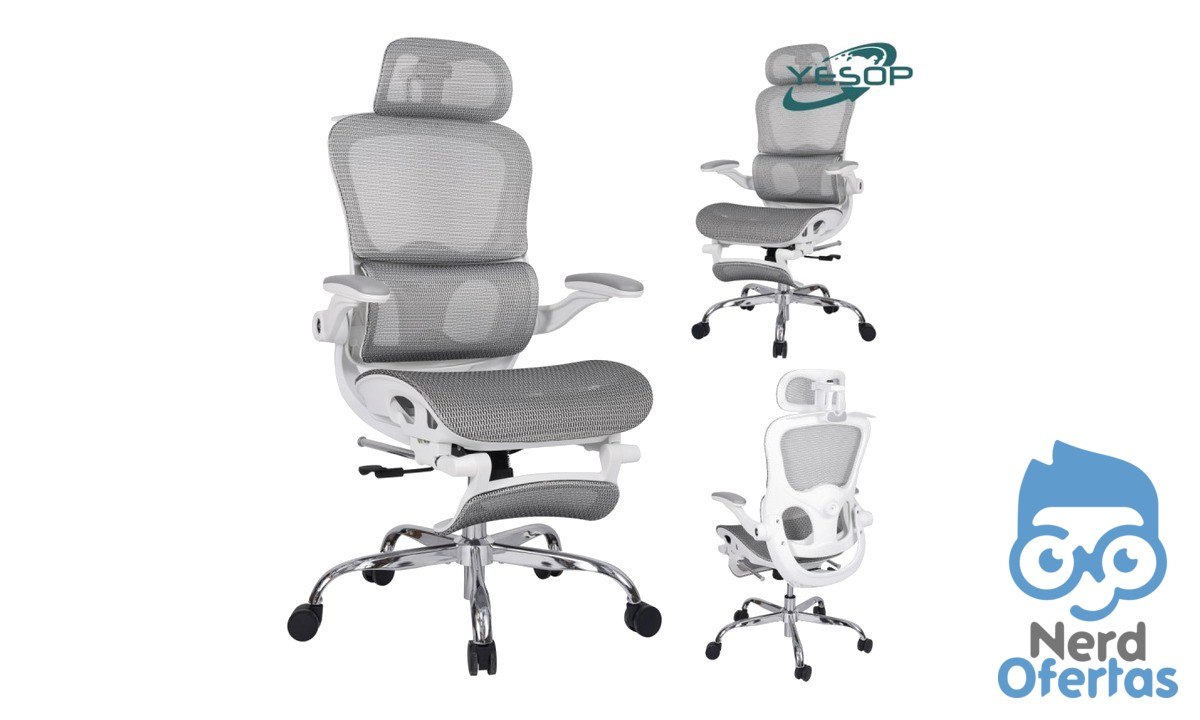 Cadeira de Escritório Ergonômica Yesop Zero Gravity Branca com Apoio Lombar e de Pernas por R$ 689