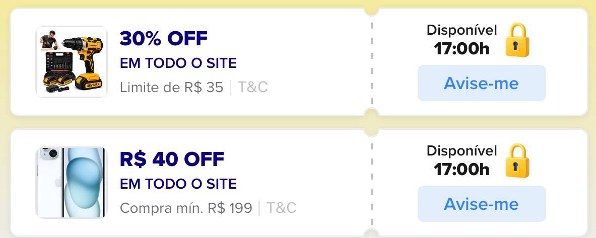 Cupom de 30% OFF e R$ 40 OFF no Mercado Livre a partir das 17h