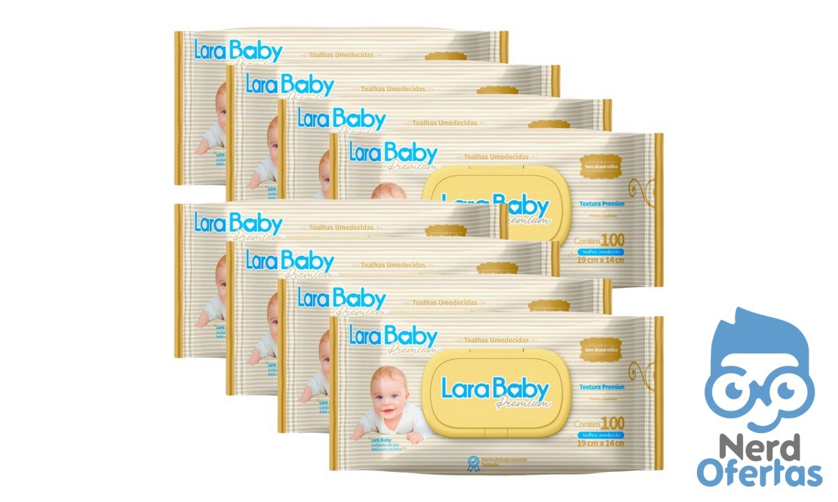 Kit C/8 Lenço Umedecido Lara Baby Premium 100 Unidades (800 lenços) por R$ 48