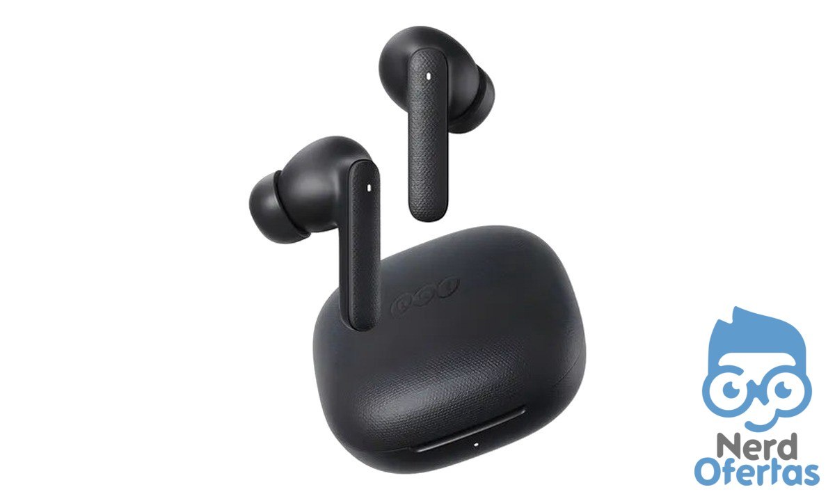 Fone Qcy Buds T43 Bluetooth 5.3, IPX4, 35h de reprodução, drivers de 10mm, preto