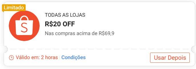 R$ 20 OFF em compras acima de R$ 69,90 na Shopee com cupom TNBV76XJQK
