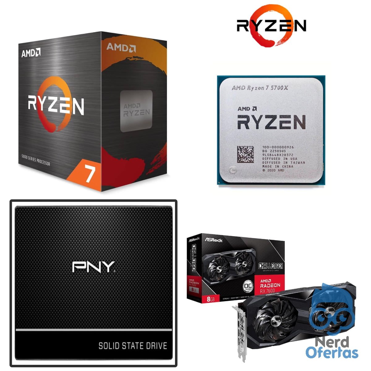 Ofertas Tech com cupom meia-noite: Ryzen 7 5700, SSD 2TB PNY e RX 7600