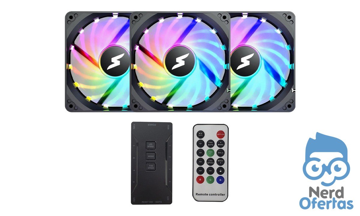 Kit Fan 3 Unidades SuperFrame Still ARGB 120mm Com Controladora Black SF-02