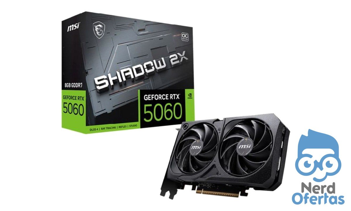 Placa de Vídeo NVIDIA GeForce MSI RTX 5060 8GB GDDR7 Shadow 2X OC por R$ 2.639
