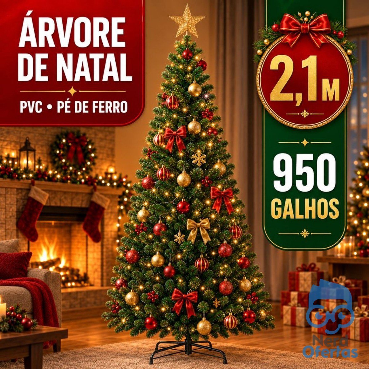 Árvore de Natal 2,10 Metros PVC 950 Galhos Pinheiro de Luxo por R$ 130