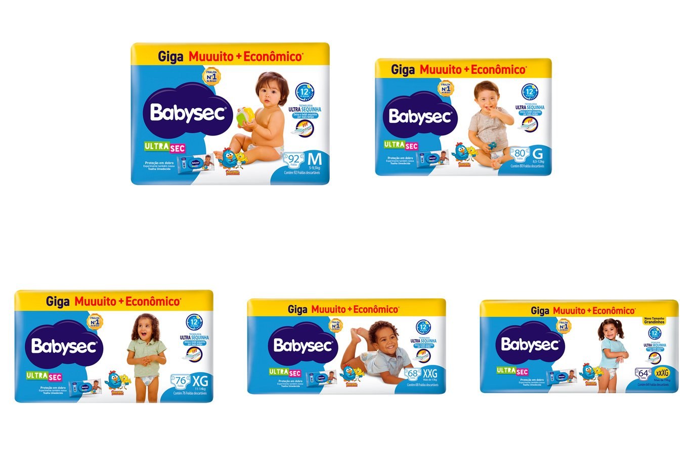 Fralda Babysec Ultrasec Giga, R$70,39 cada, com cupom de 20% OFF