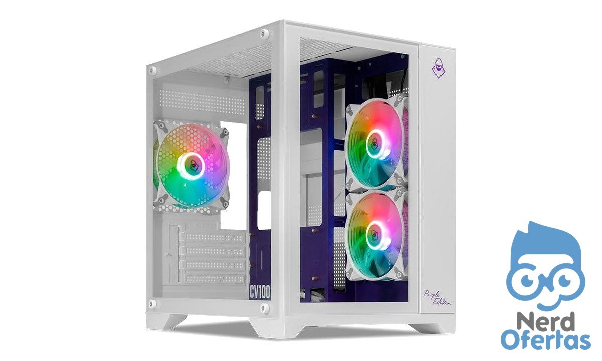 Gabinete Gamer Mancer CV100 Purple Edition Mid-Tower com 3 Fans Branco por R$ 161