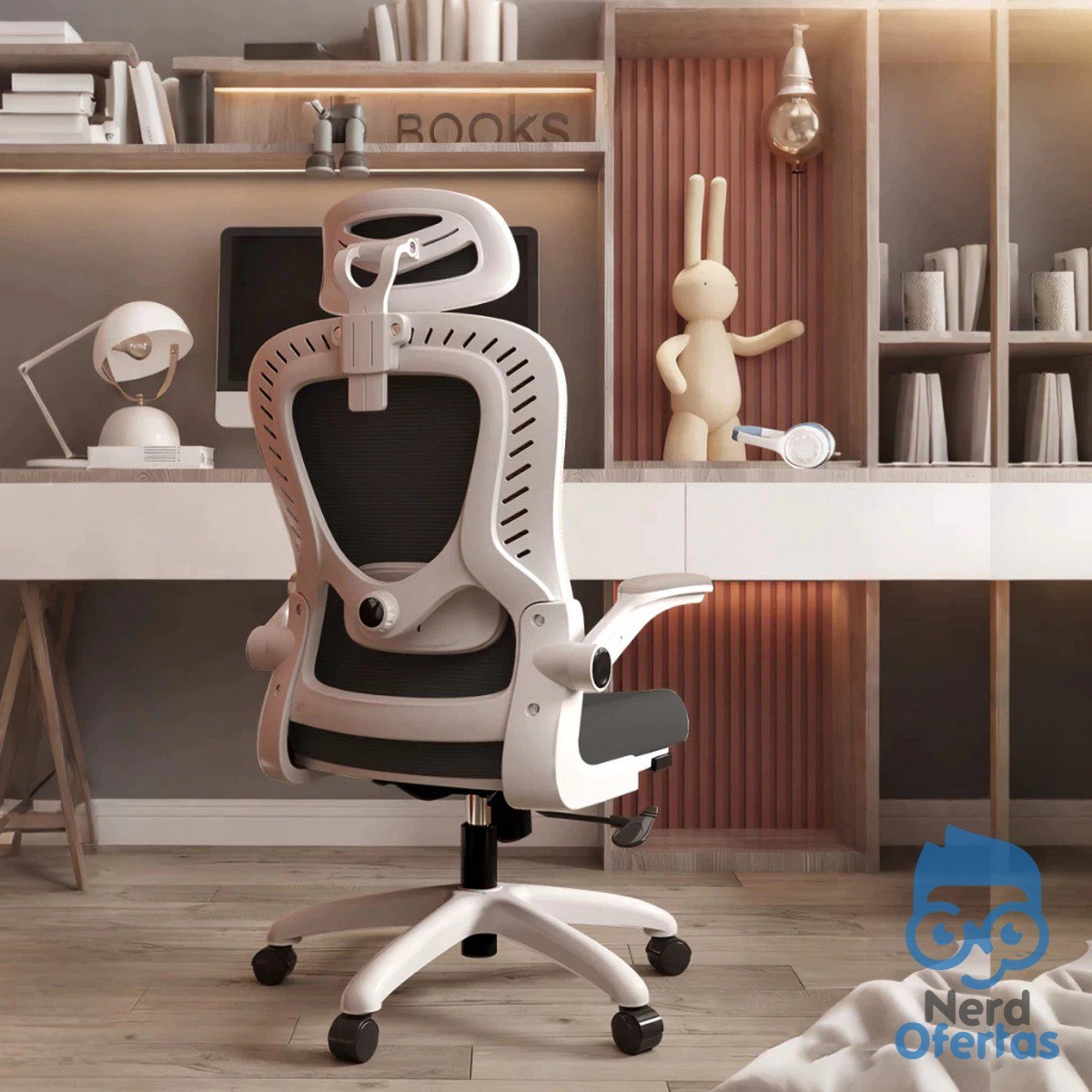 Cadeira de Escritório Ergonômica Cinza com Apoio Lombar, Apoio de Cabeça e Estofado de Mesh