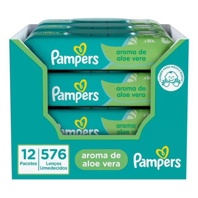 Kit Lenço Umedecido Pampers Aloe Vera com 12 Pacotes