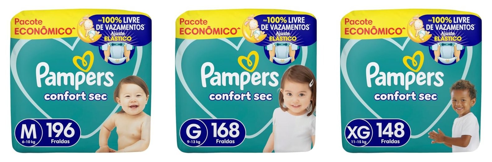 Fralda Pampers Confort Sec em vários tamanhos, a partir de R$170,75 em 6x sem juros