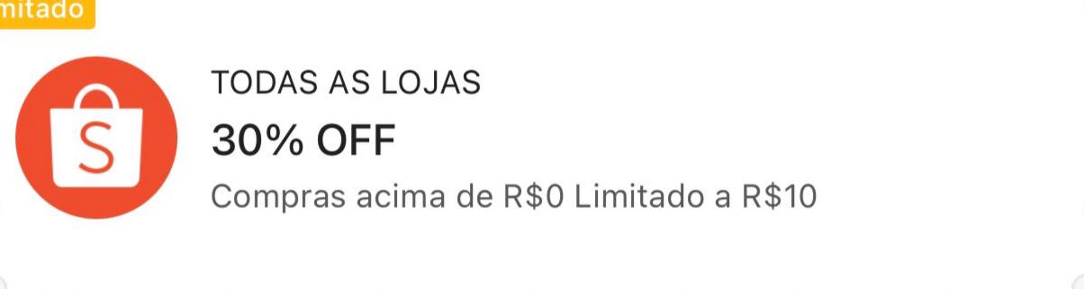 Cupom Shopee: 30% OFF sem mínimo, limitado a R$ 10