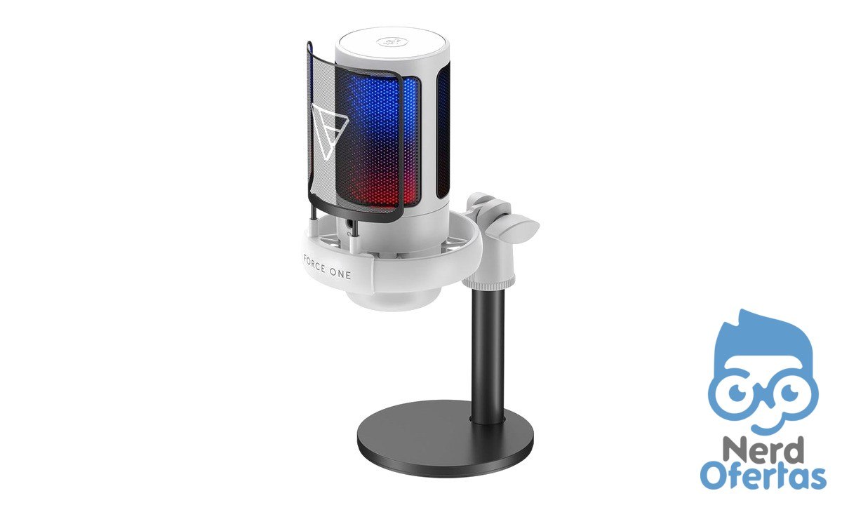 Microfone Gamer Force One Hero RGB USB Branco por R$ 71