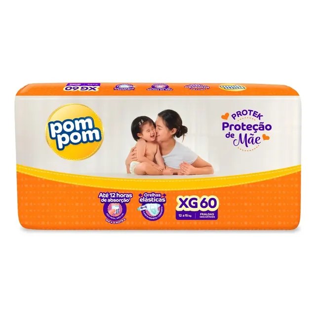 Fralda Pom Pom Protek Proteção de Mãe XG com 60 Unidades