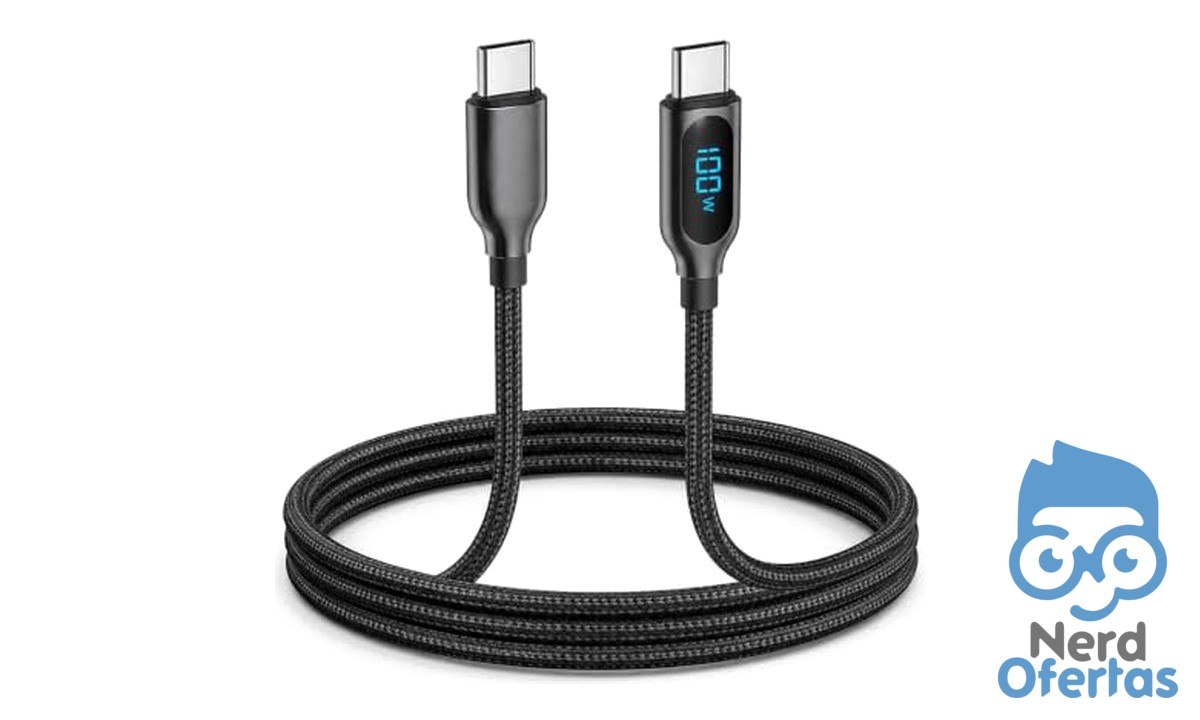 Cabo 100W USB-C para USB-C com Display LED 1,2m Super Reforçado