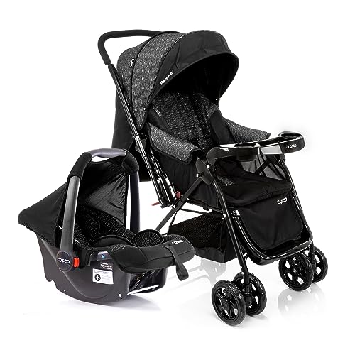 Carrinho de Bebê + Bebê Conforto Travel System Duo Cosco Kids Reverse 0 a 15kg Preto Rajado