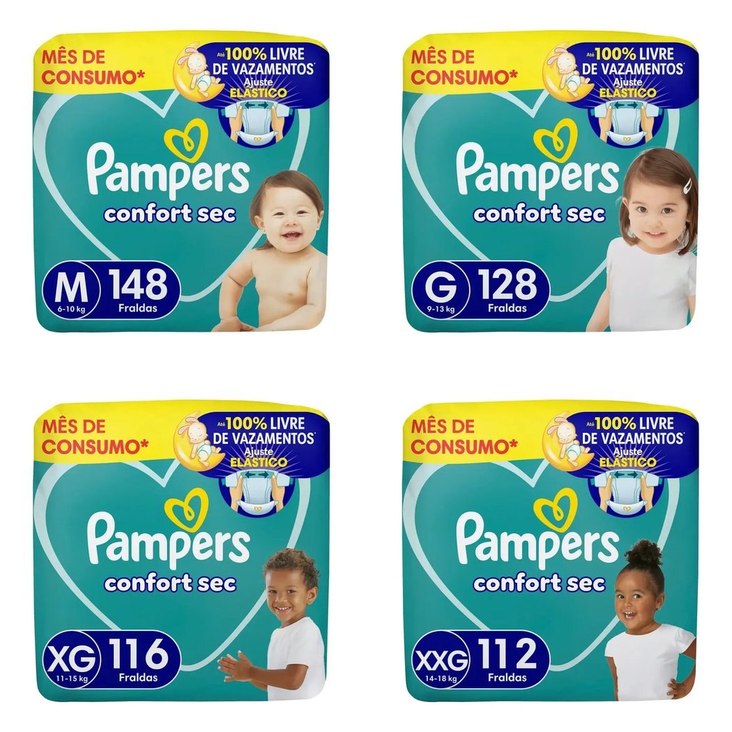 Fralda Pampers Confort Sec em vários tamanhos, a partir de R$136,72